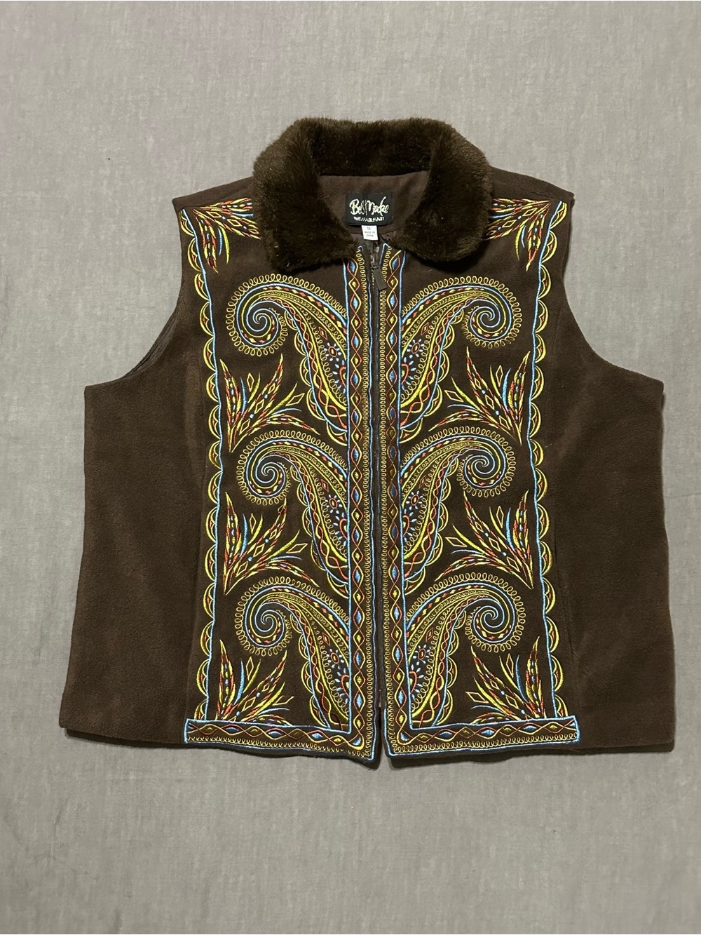 Bob Mackie Vintage Embroidered Faux-Fur Collar Vest